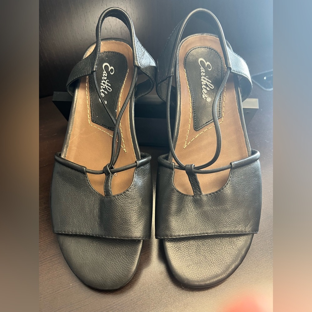 Earthies Women's Sz 8.5 Lacona Leather Black Slingback Sandals - Picture 1 of 10